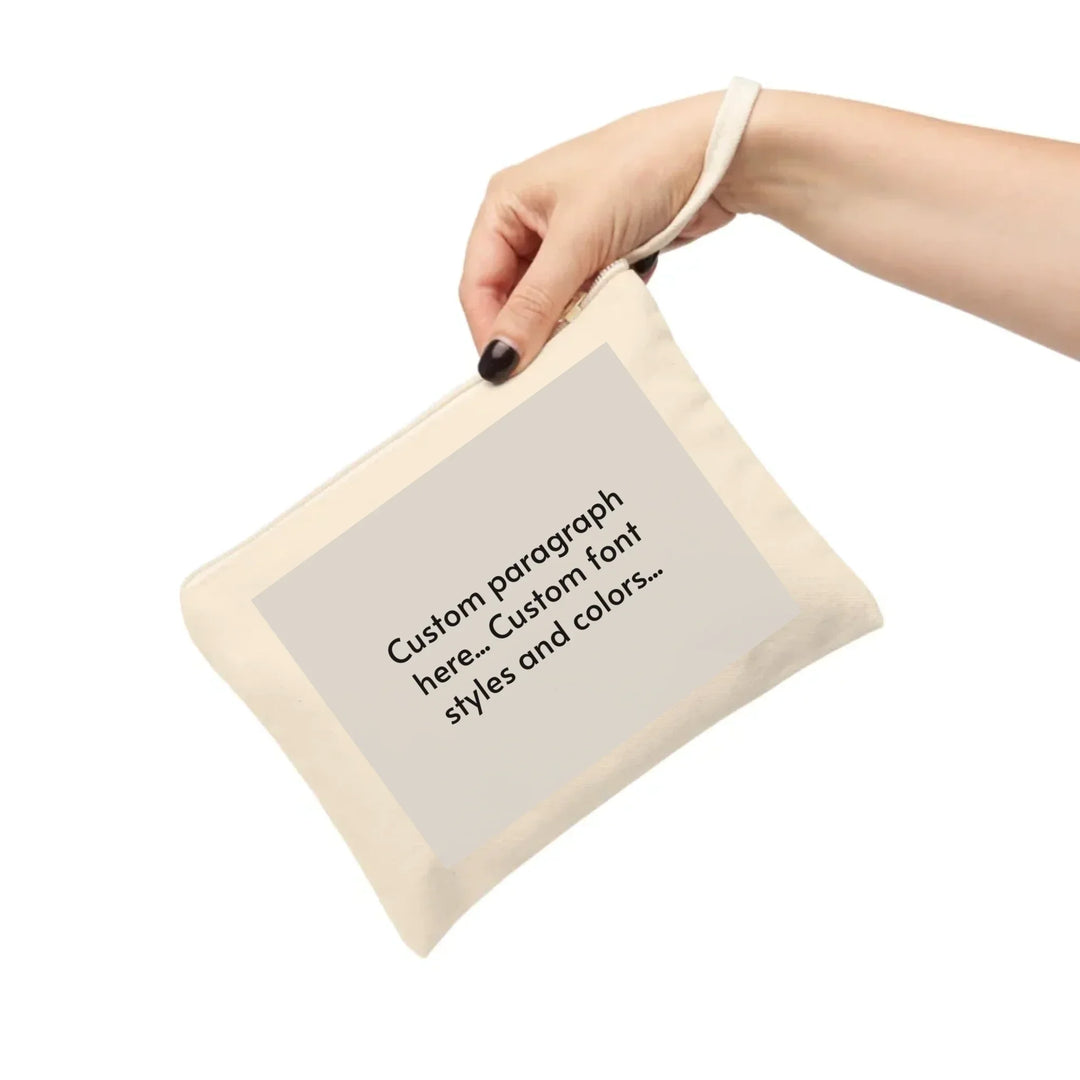 Cotton Accessory Zipper Pouch on wrist-Custom message, fonts, and colors-ARTFULANE