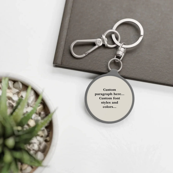 travel keyring tag on table-Custom message, fonts, and colors-ARTFULANE