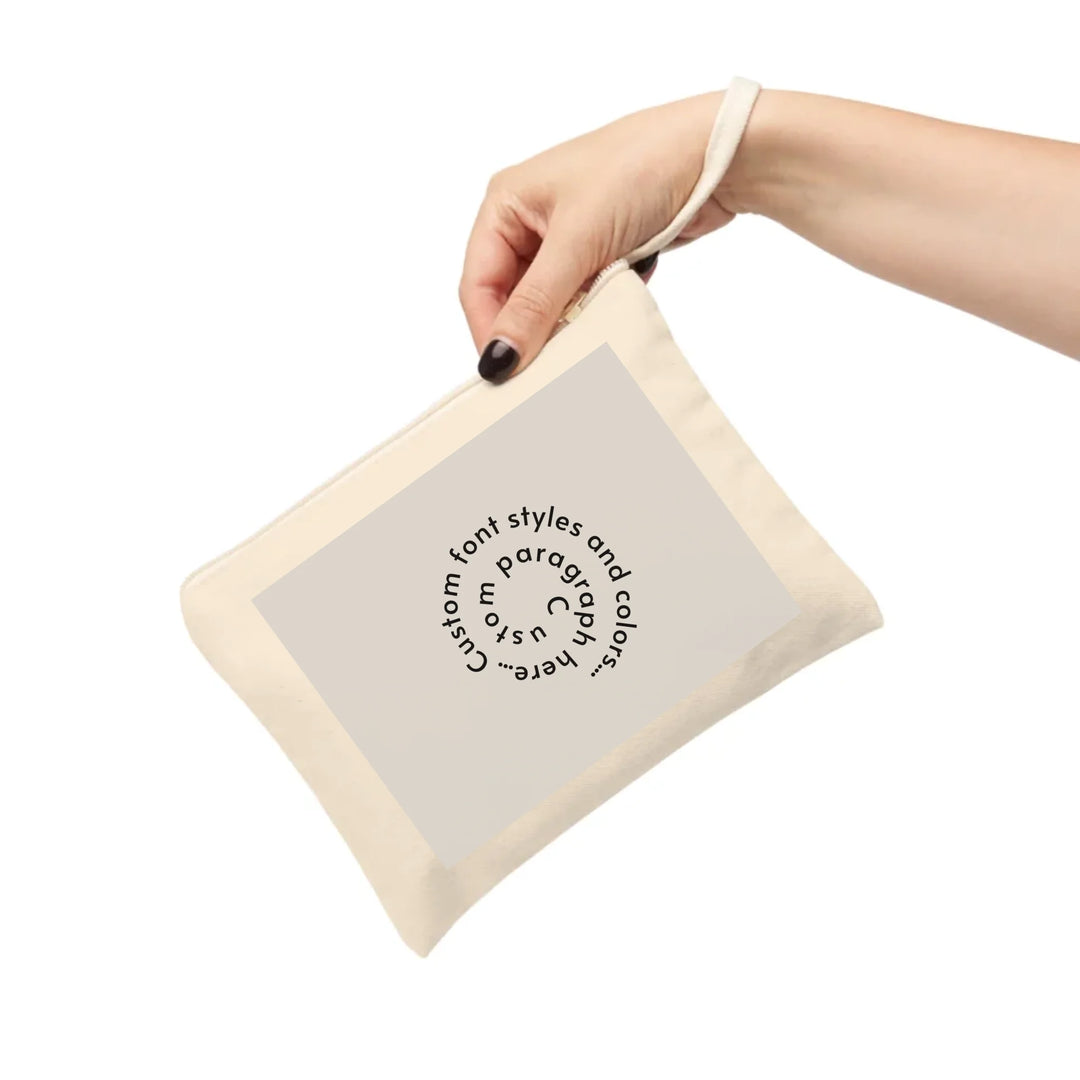 Cotton Accessory Zipper Pouch on wrist-Custom spiral text, fonts, and colors-ARTFULANE