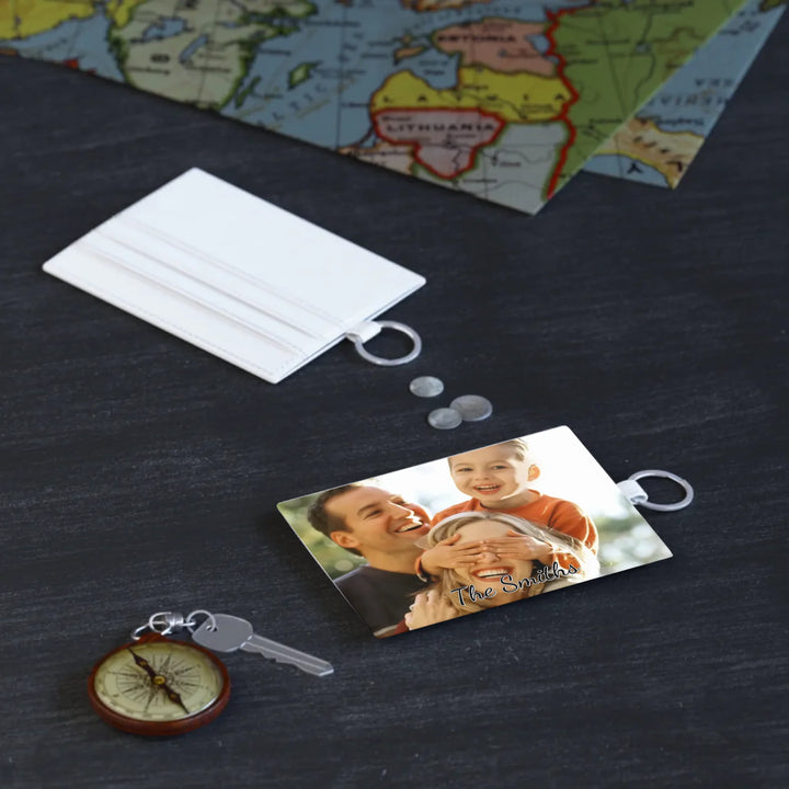 Saffiano Leather Card Holder on table-Custom photo, text, fonts, and colors-ARTFULANE