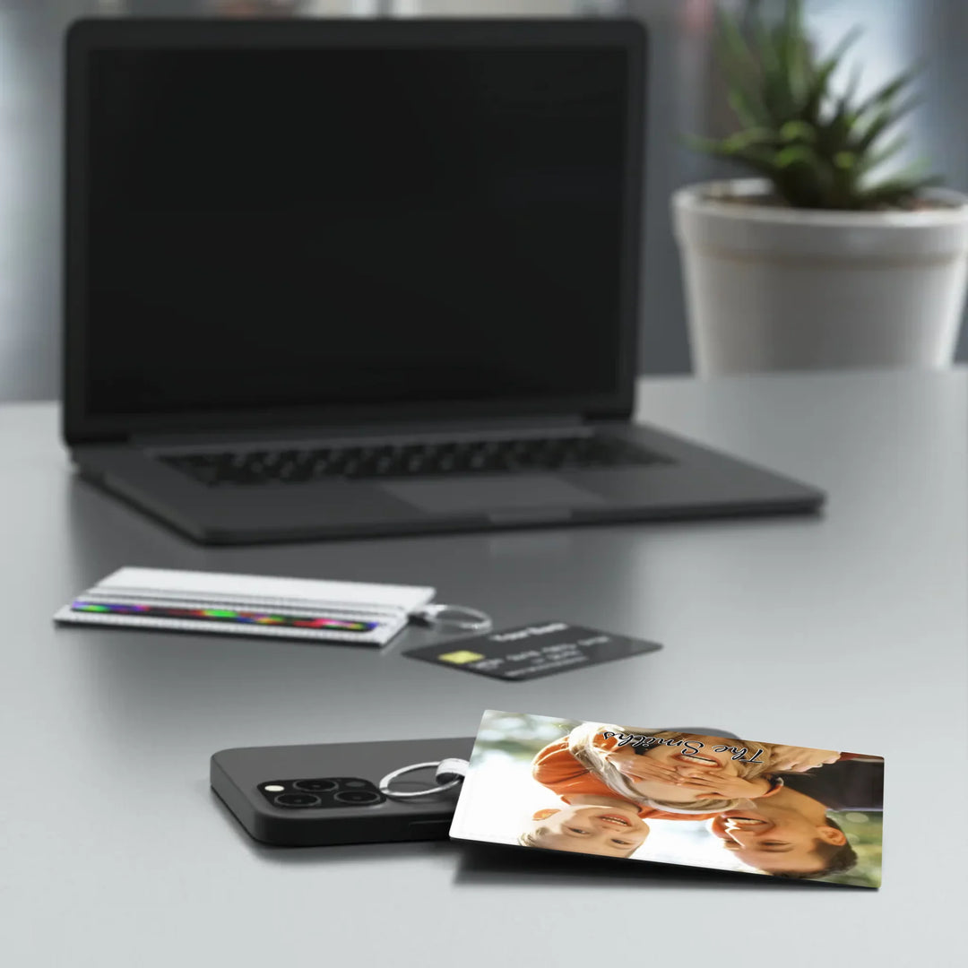 Saffiano Leather Card Holder in use-Custom photo, text, fonts, and colors-ARTFULANE