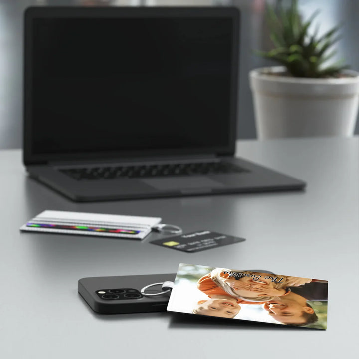 Saffiano Leather Card Holder in use-Custom photo, text, fonts, and colors-ARTFULANE