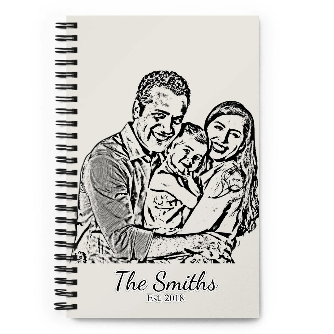 Custom Photo Stationery Accessories – Personalized Spiral Notebook with Family Portrait Sketch Design by ARTFULANE