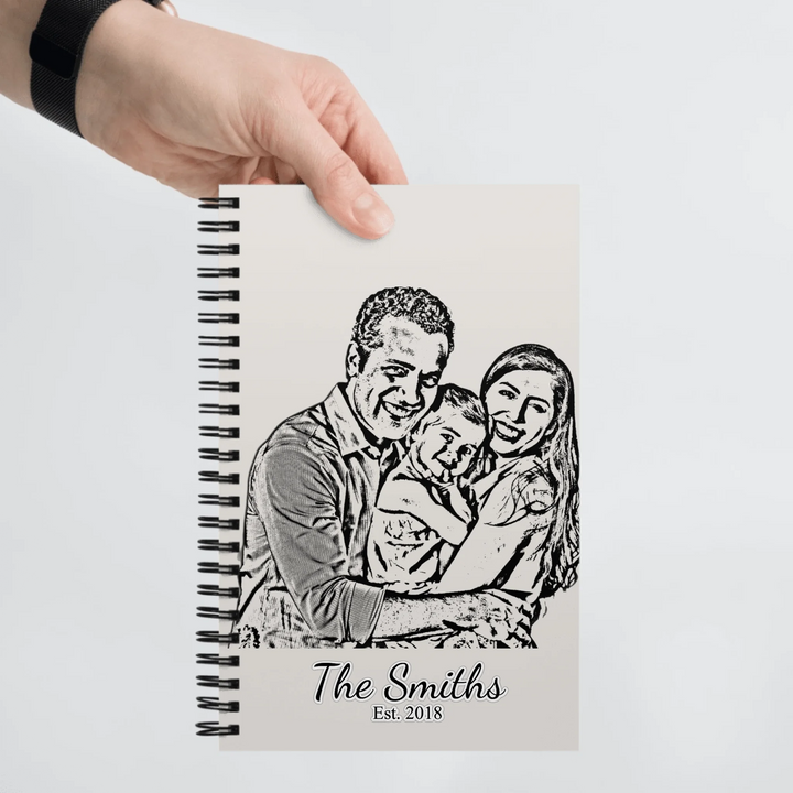 Custom Photo Stationery Accessories – Personalized Spiral Notebook with Family Portrait Sketch Design by ARTFULANE