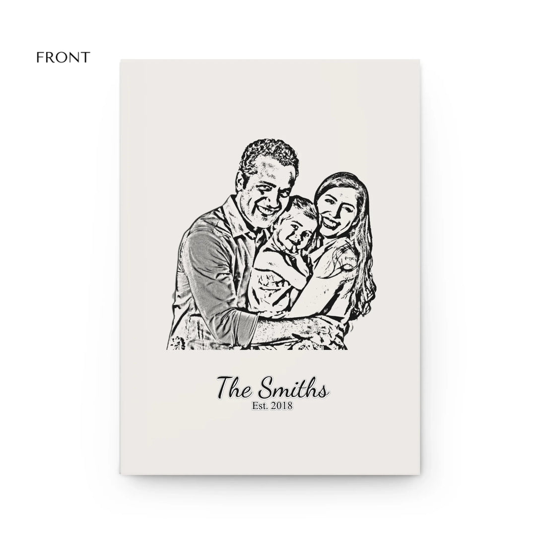 Front Custom Photo Stationery Accessories – Personalized Hardcover Journal with Family Portrait Sketch Design by ARTFULANE