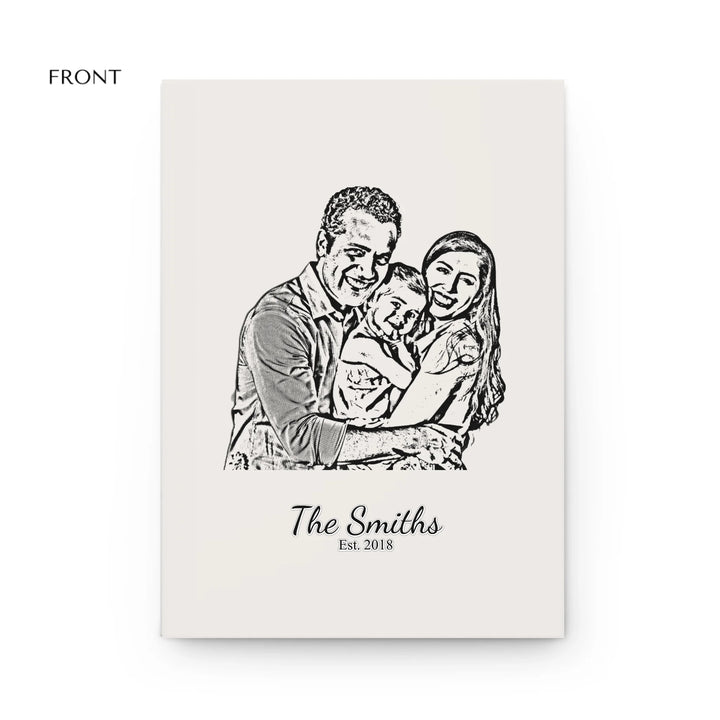 Front Custom Photo Stationery Accessories – Personalized Hardcover Journal with Family Portrait Sketch Design by ARTFULANE