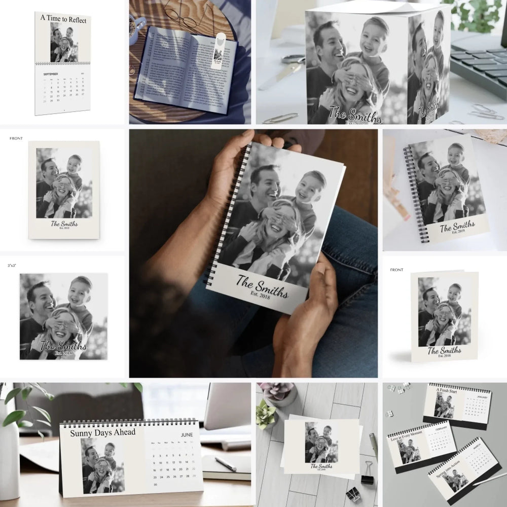 Custom Black & White Photo Stationery Accessories - Spiral Notebook, Hardcover Journal, Post-it Note Pads, Note Cube, Bookmark, Greeting Cards, Postcards, Wall and Desktop Calendars - ARTFULANE