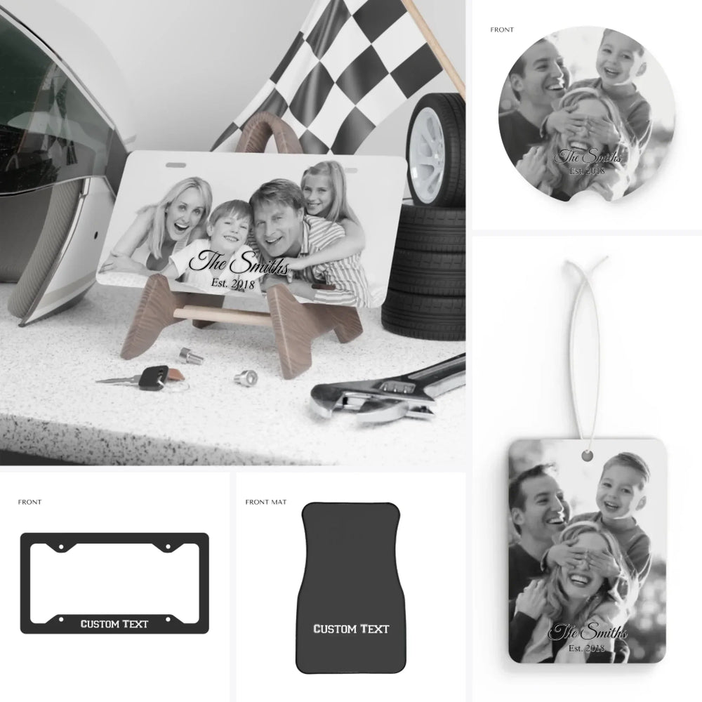 Custom Black & White Photo Car Accessories - License Plate & Frame, Magnets, Bumper Stickers, Air Freshener, Coaster, & Floor Mats - ARTFULANE
