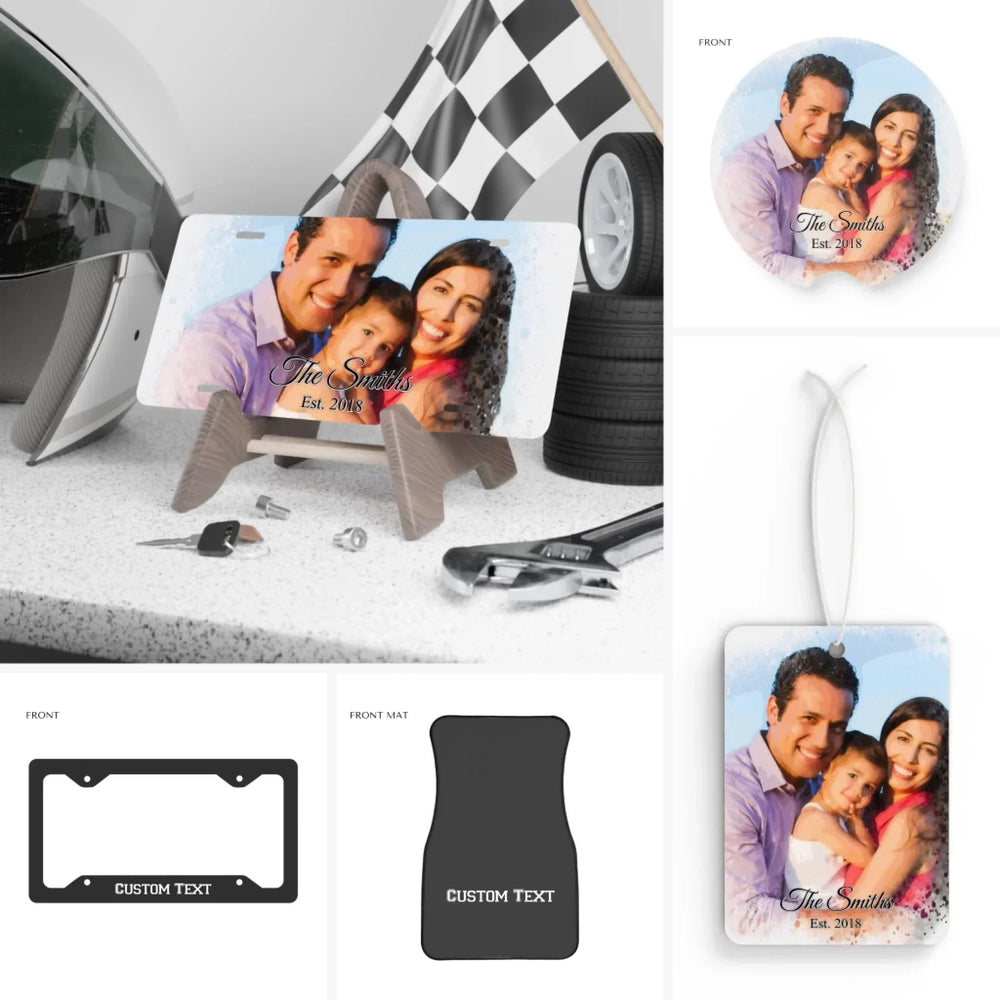 Custom Watercolor Border Photo Car Accessories - License Plate & Frame, Magnets, Bumper Stickers, Air Freshener, Coaster, & Floor Mats - ARTFULANE