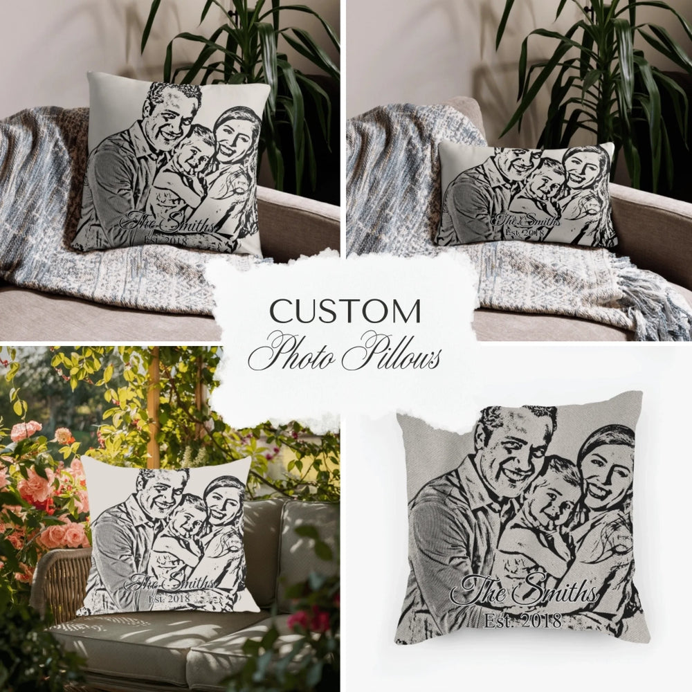 Custom Portrait Sketch Photo Pillows - Throw, Suede, Lumbar, Woven & Outdoor Pillows - ARTFULANE