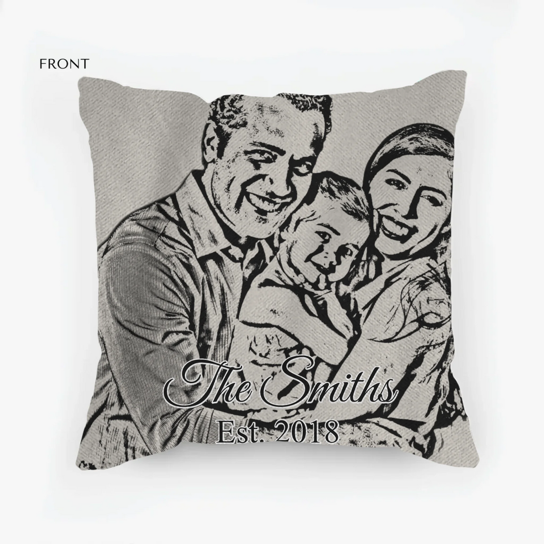 Custom Portrait Sketch Photo Pillows - Throw, Suede, Lumbar, Woven & Outdoor Pillows