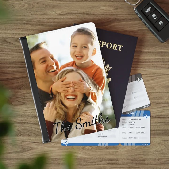 Passport Cover on table-Custom photo, text, fonts, and colors-ARTFULANE