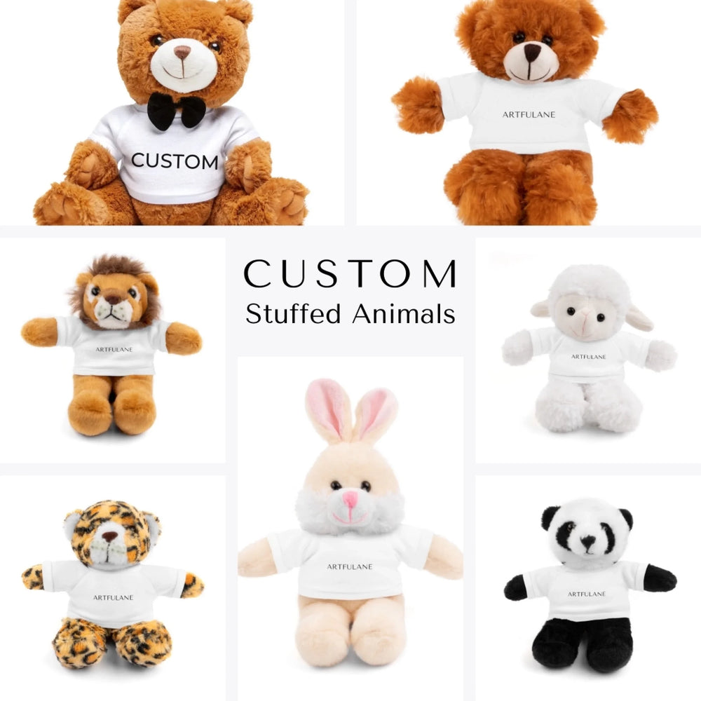 Custom Name Stuffed Animals - Sheep, Jaguar, Panda, Lion, Bunny, Bear - ARTFULANE