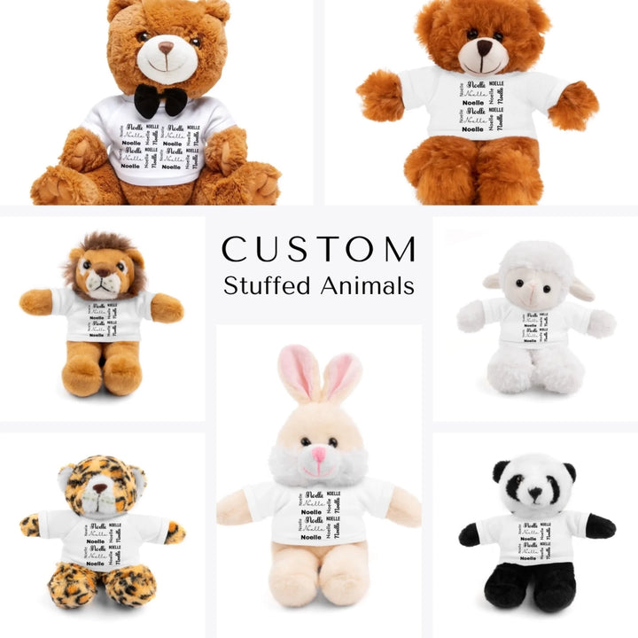 Custom Repeating Name Stuffed Animals - Sheep, Jaguar, Panda, Lion, Bunny, Bear - ARTFULANE