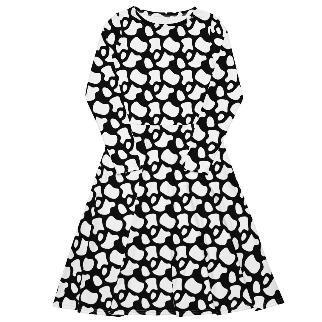 Black Cow Print Midi Dress - ARTFULANE