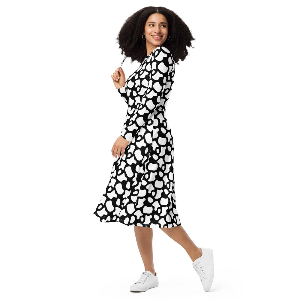 Black Cow Print Midi Dress - ARTFULANE