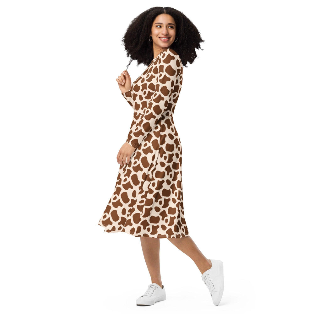 Brown Cow Print Midi Dress - ARTFULANE