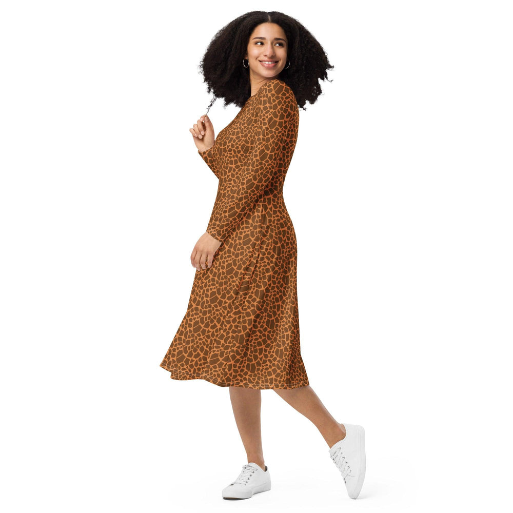 Brown Giraffe Midi Dress - ARTFULANE