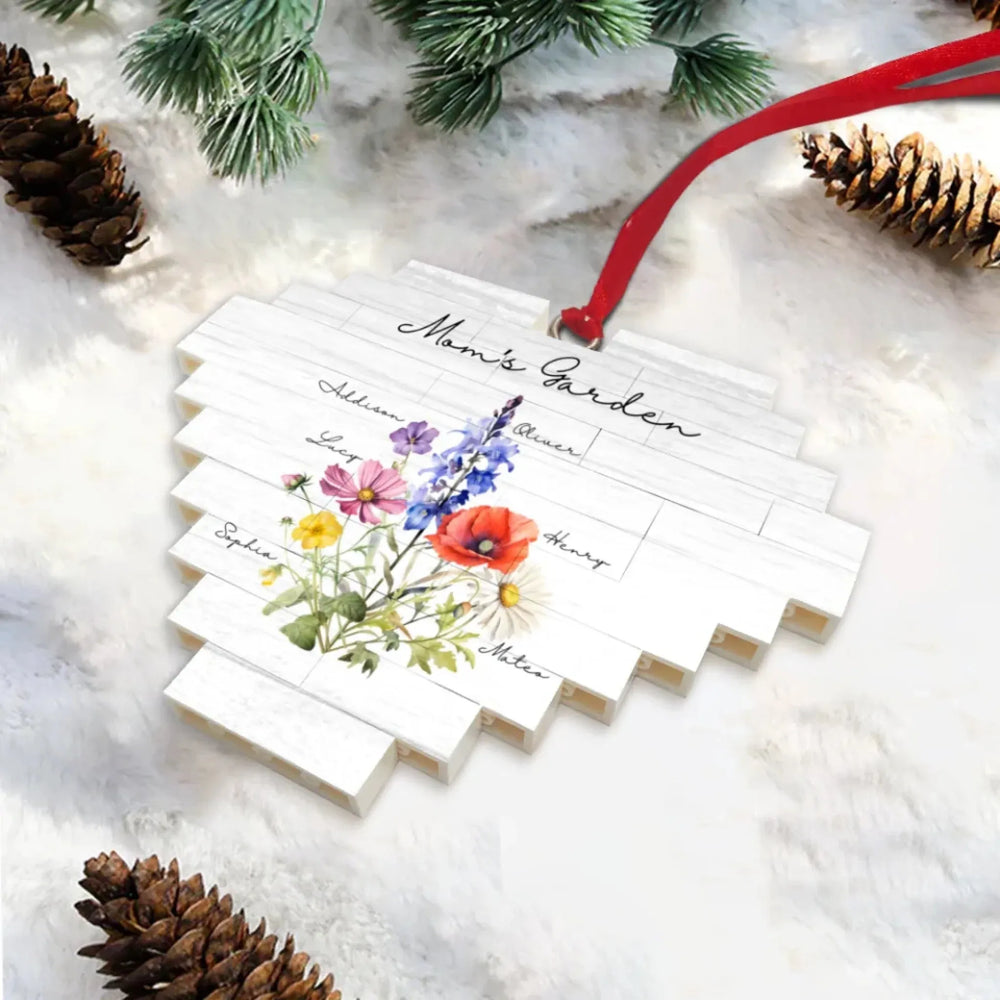 Custom-Birth-Flower-Bouquet-Buildable-Heart-Ornament-on-table-artfulane