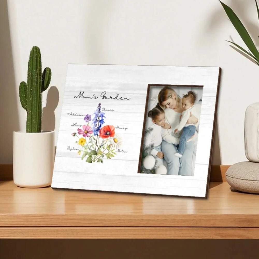 Custom-Birth-Flower-Bouquet-Wooden-Tabletop-Picture-Frame-front-view-artfulane
