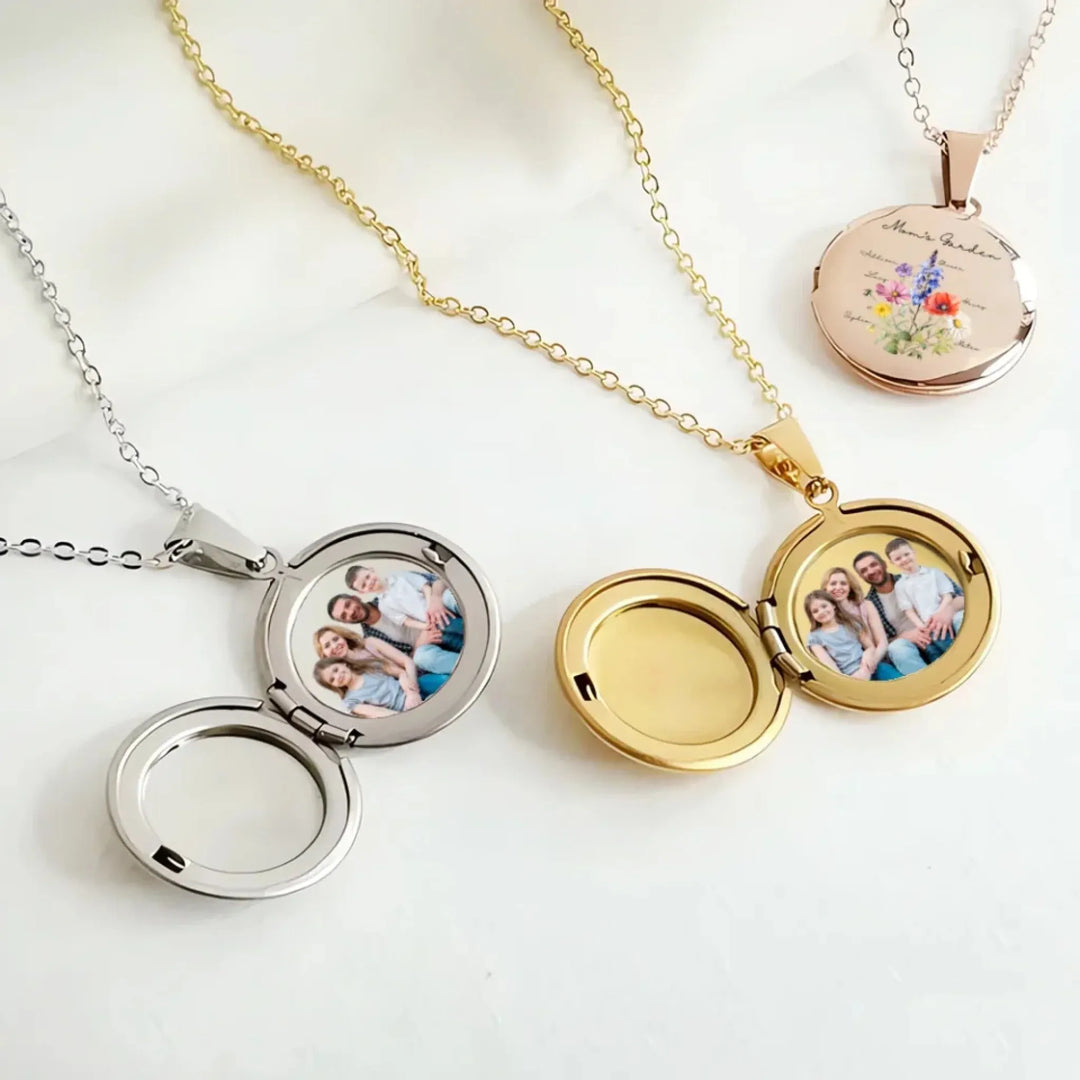 Custom-Birth-Month-Flower-Bouquet-Circle-Locket-Necklace-inside-and-outside-artfulane