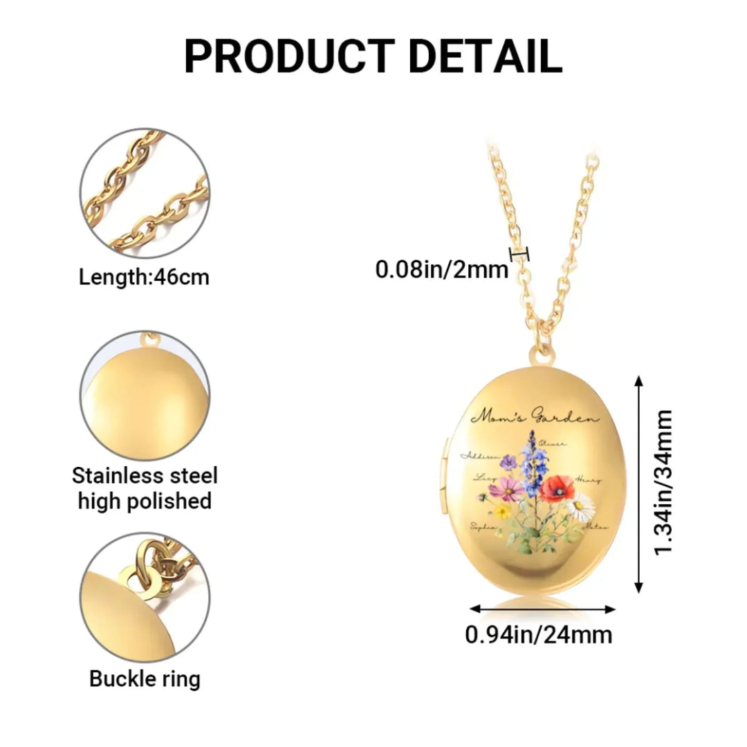 Custom-Birth-Month-Flower-Bouquet-Oval-Locket-Necklace-size-chart-artfulane
