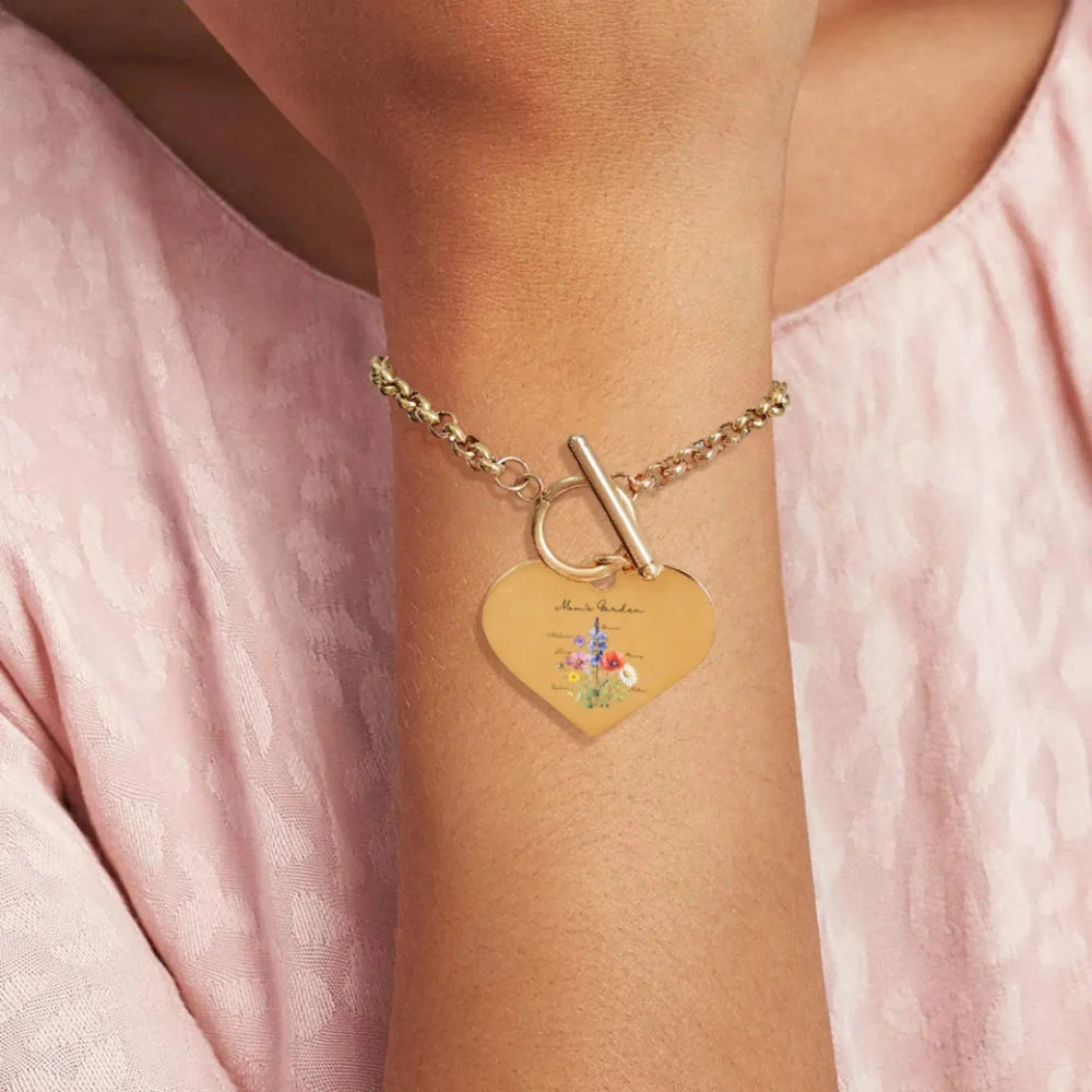 Custom-Birth-Month-Flower-Bouquet-Heart-Bracelet-front-artfulane
