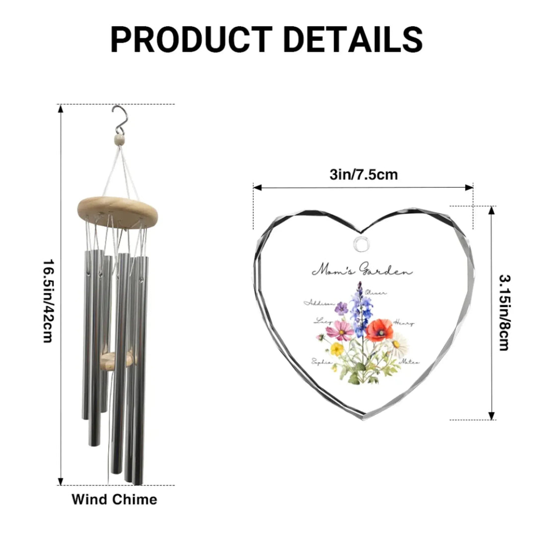 Custom-Birth-Month-Flower-Bouquet-heart-glass-ornamnent-wind-chime-details-artfulane