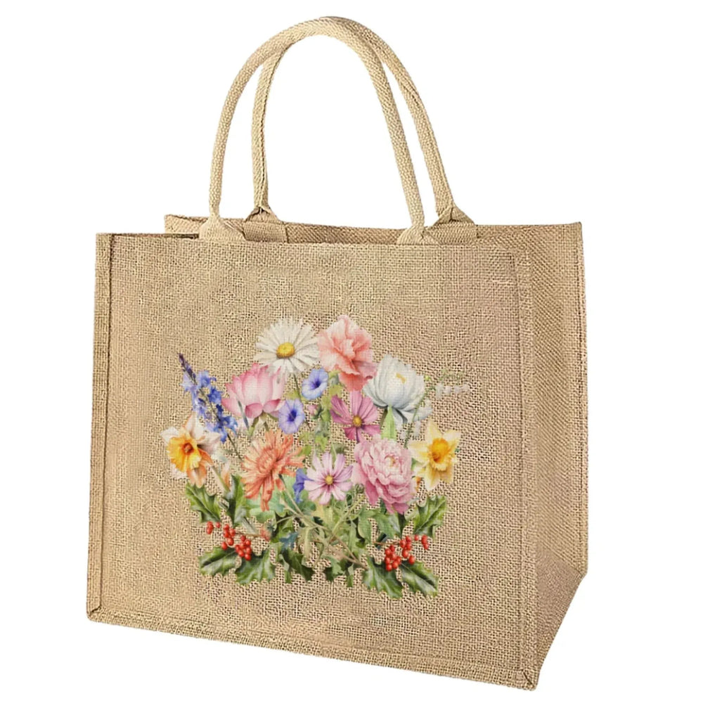 Custom-Birth-Month-Flower-Bouquet-jute-tote-bag-artfulane