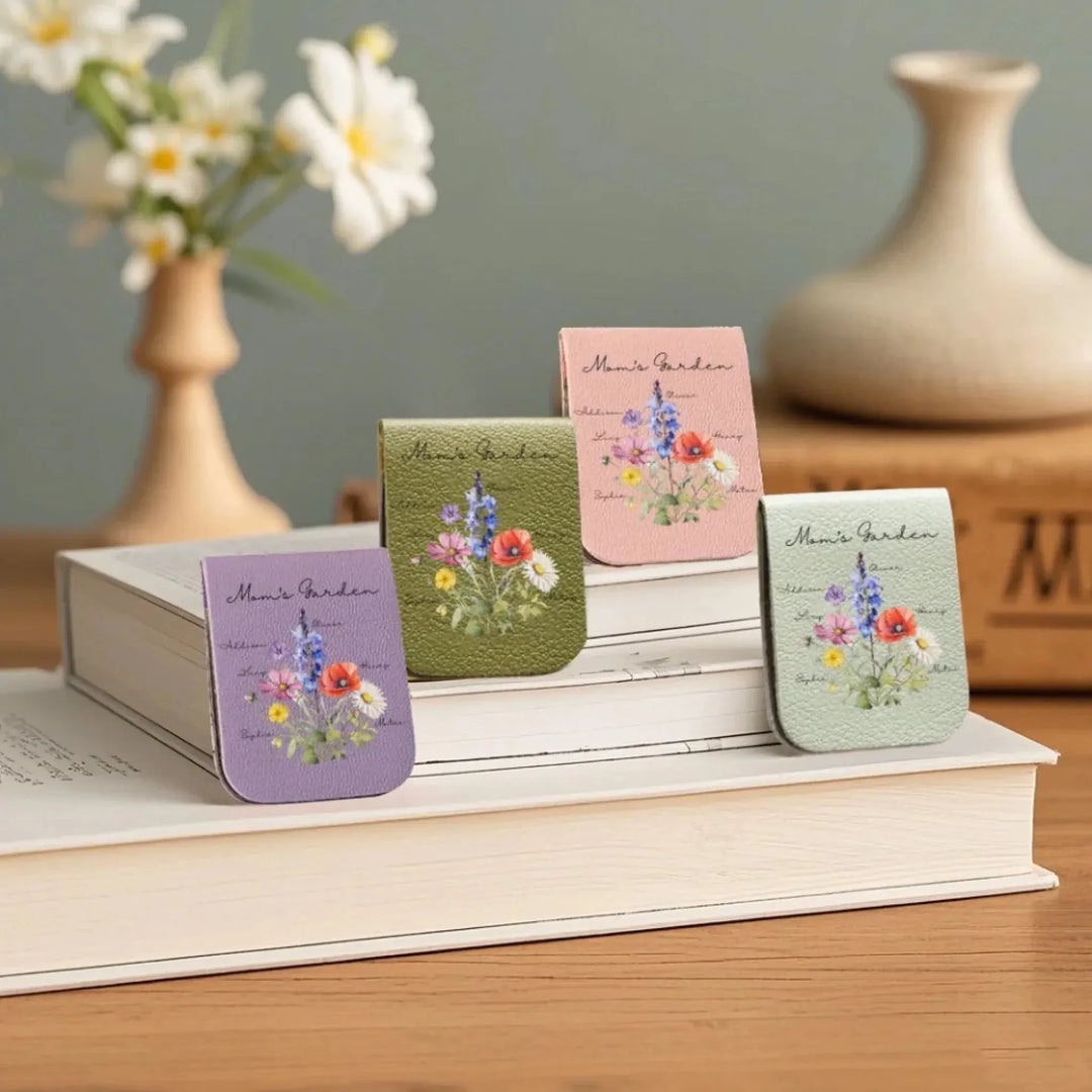 Custom-Birth-Month-Flower-Bouquet-leather-magnetic-bookmark-artfulane