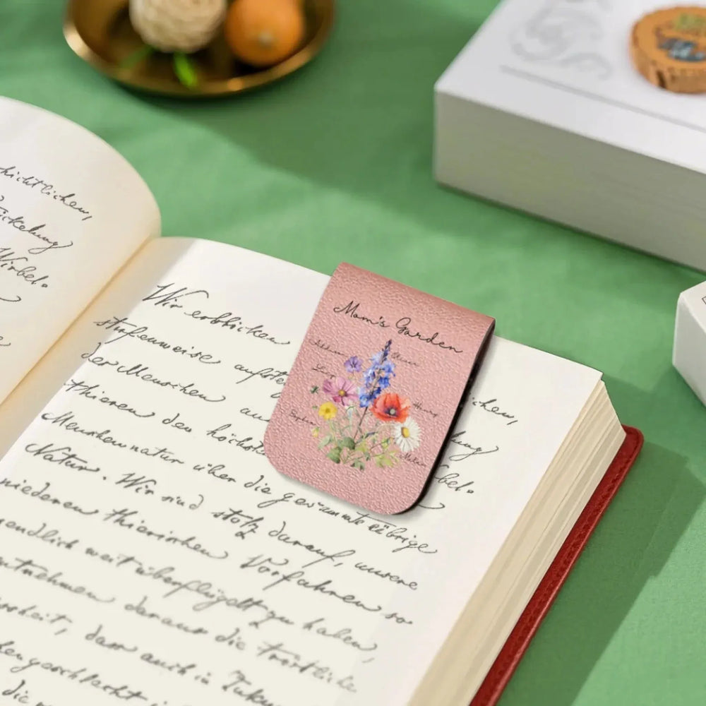 Custom-Birth-Month-Flower-Bouquet-leather-magnetic-bookmark-artfulane