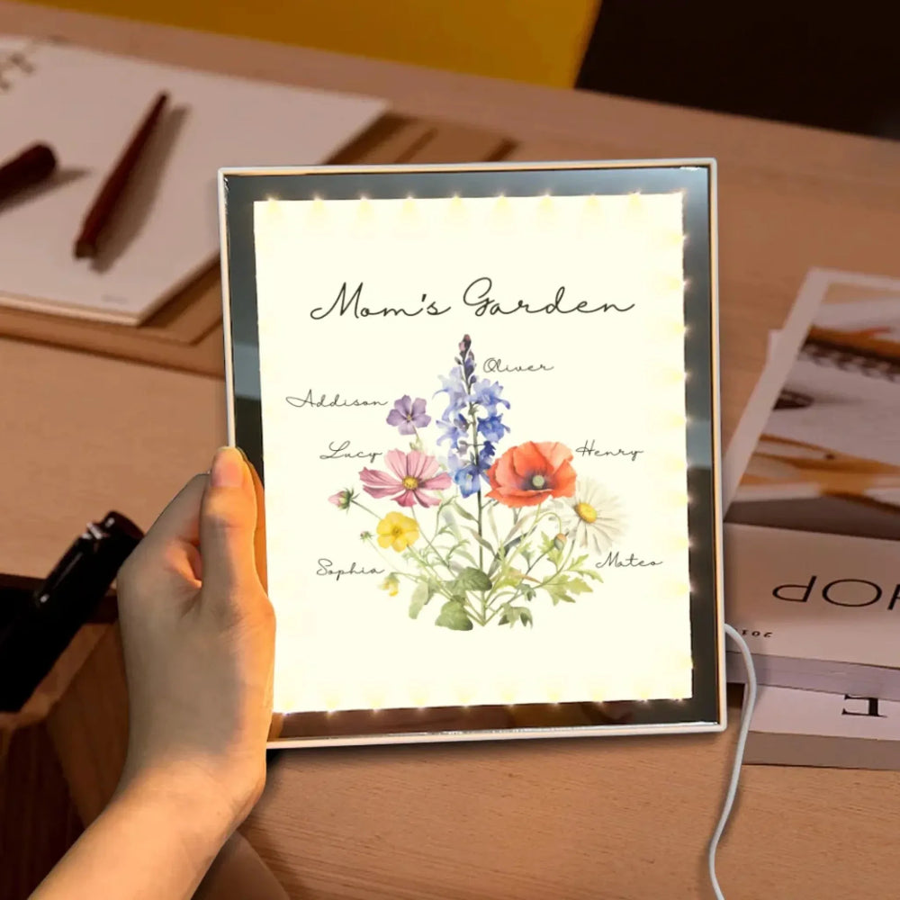 Custom-Birth-Month-Flower-Bouquet-LED-Mirror-Frame-Lamp-front-view-arfulane