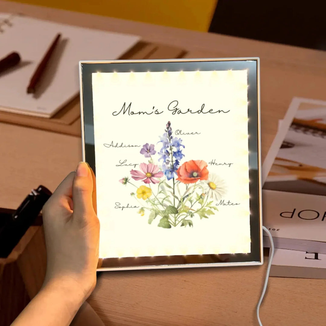 Custom-Birth-Month-Flower-Bouquet-LED-Mirror-Frame-Lamp-front-view-arfulane
