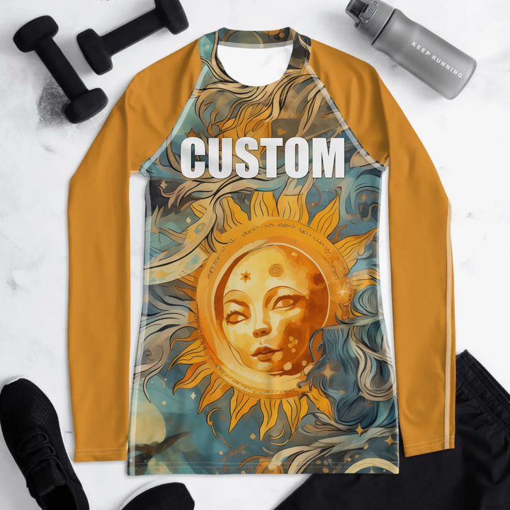 Custom Boho Chic Rash Guard - Sun and Moon Motifs
