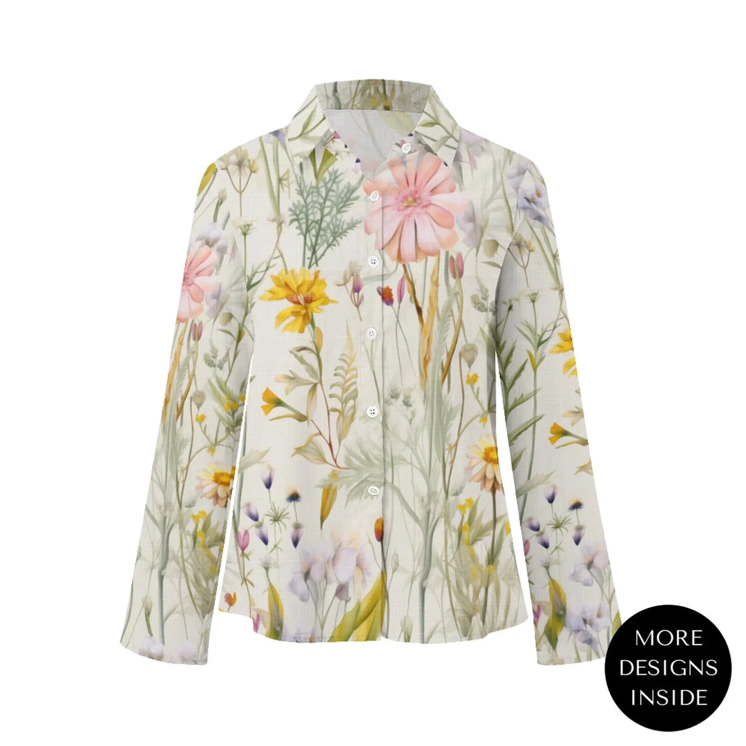 women's-linen-shirt-Boho-and-Natural-Wildflowers-and-Botanicals-Watercolor-Florals-artfulane