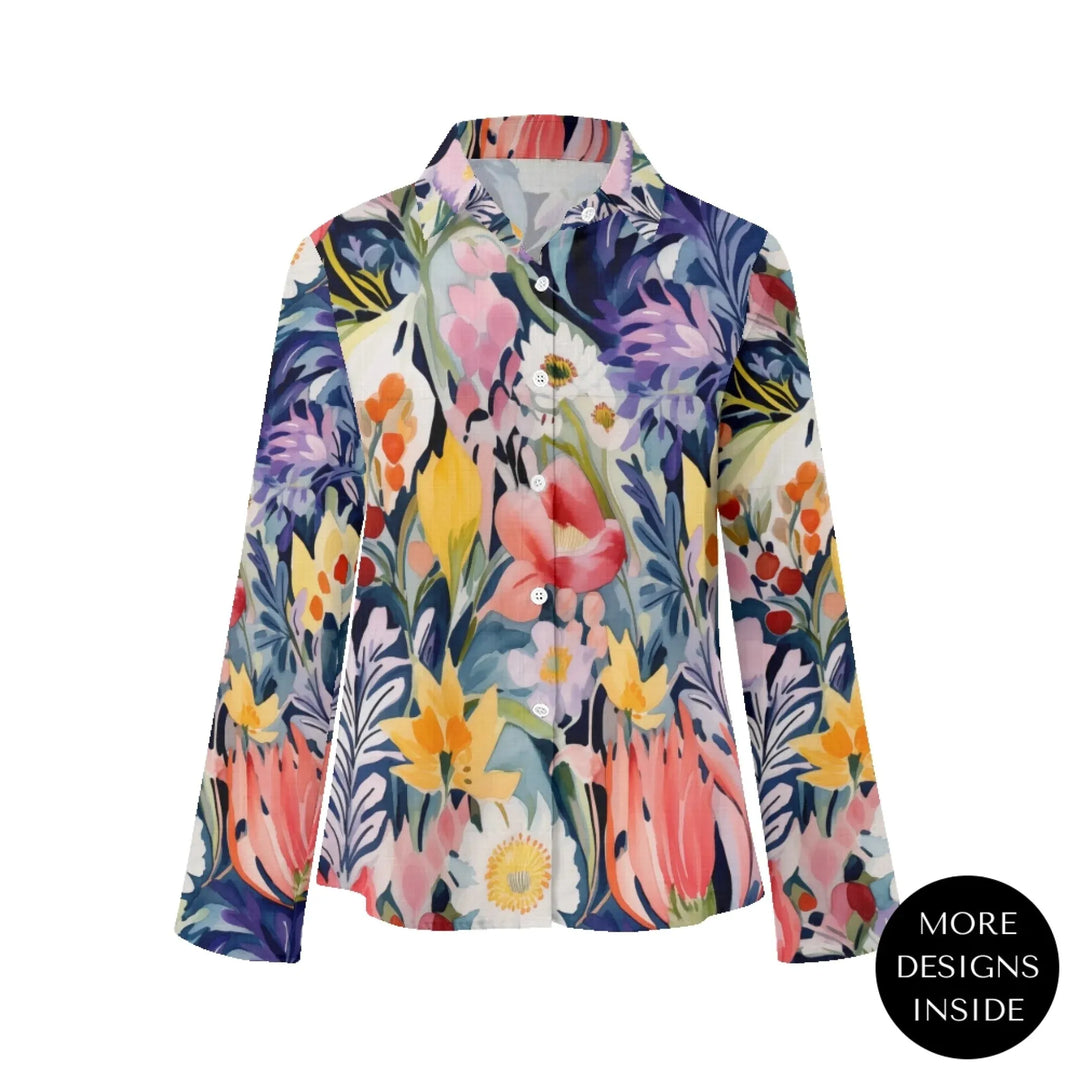 women's-linen-shirt-Wildflowers-and-Botanicals-Watercolor-Florals-artfulane
