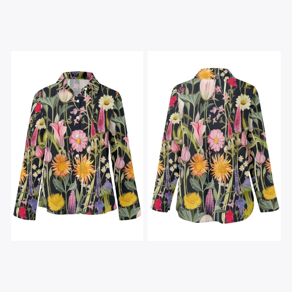 women's-linen-shirt-Wildflowers-and-Botanicals-Watercolor-Florals-artfulane