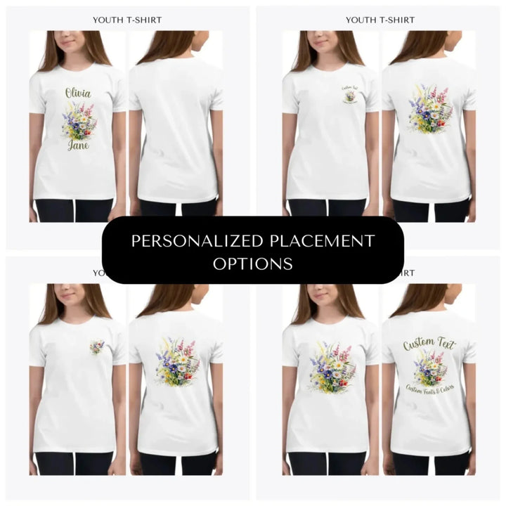 watercolor-wildflower-bouquet-custom-youth-t-shirt-design-placement-front-back-pocket-artfulane
