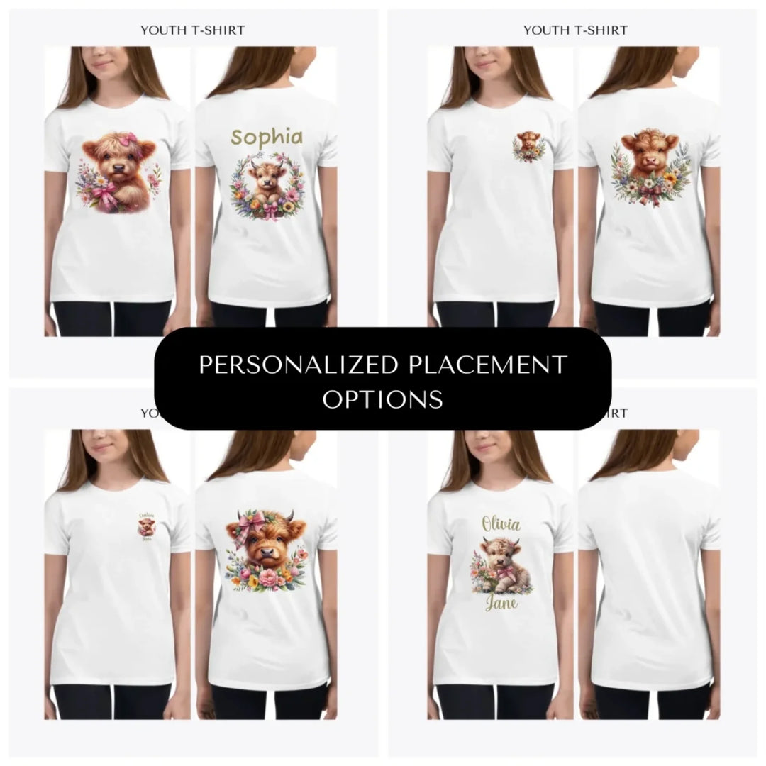 Spring-Floral-Highland-Cow-custom-youth-t-shirt-design-placement-front-back-pocket-artfulane