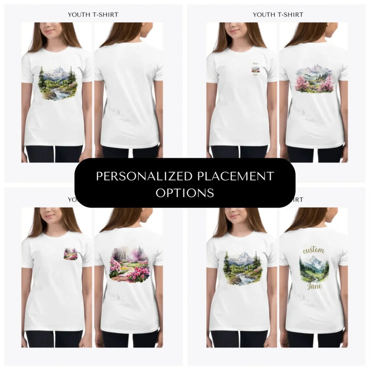 Watercolor-Nature-Spring-custom-youth-t-shirt-design-placement-front-back-pocket-artfulane