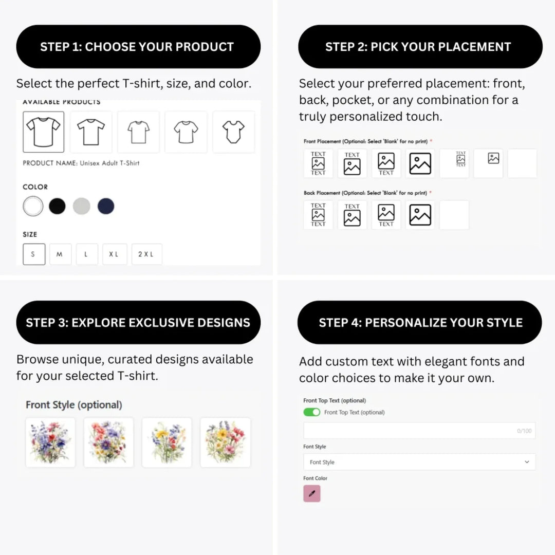 how-to-design-custom-Watercolor-Wildflower-Bouquet-t-shirt-personalization-options-artfulane
