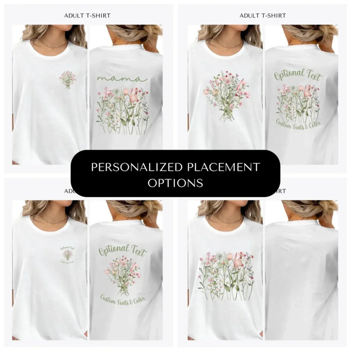 watercolor-wildflowers-custom-adult-t-shirt-with-design-placement-on-front-back-and-pocket-artfulane