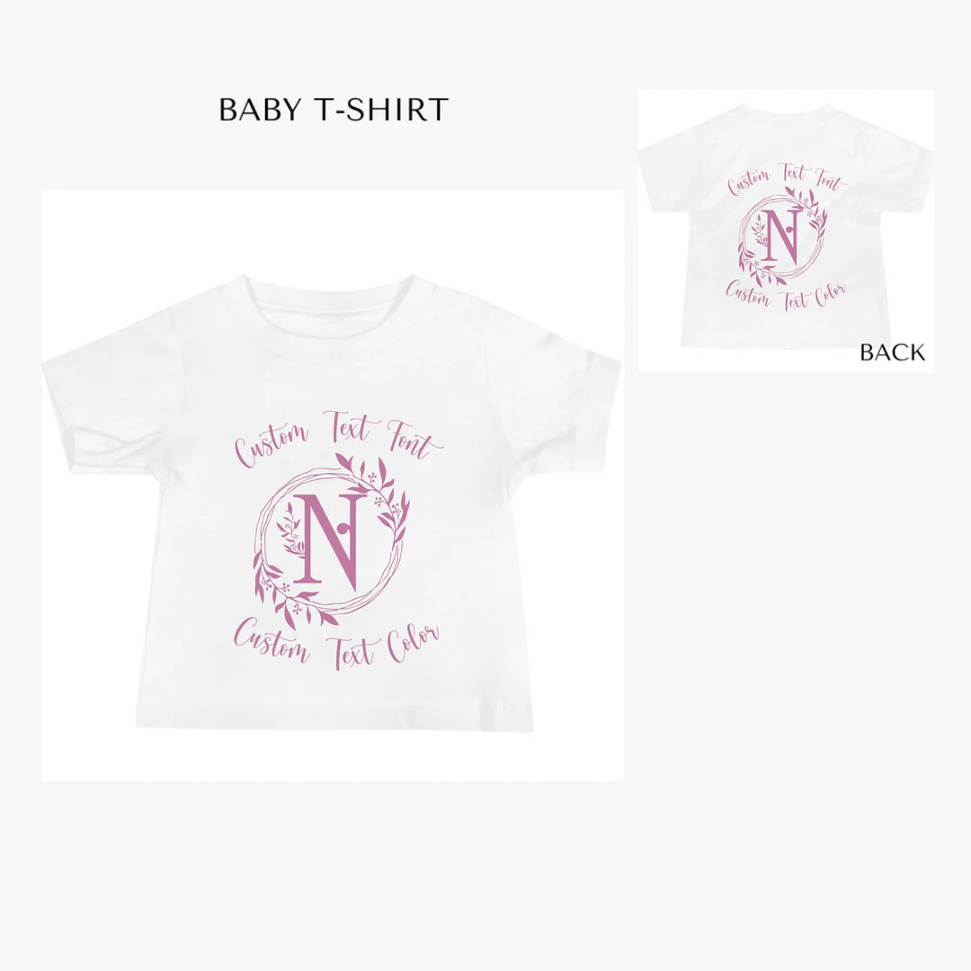 Floral-Initial-custom-baby-t-shirt-artfulane
