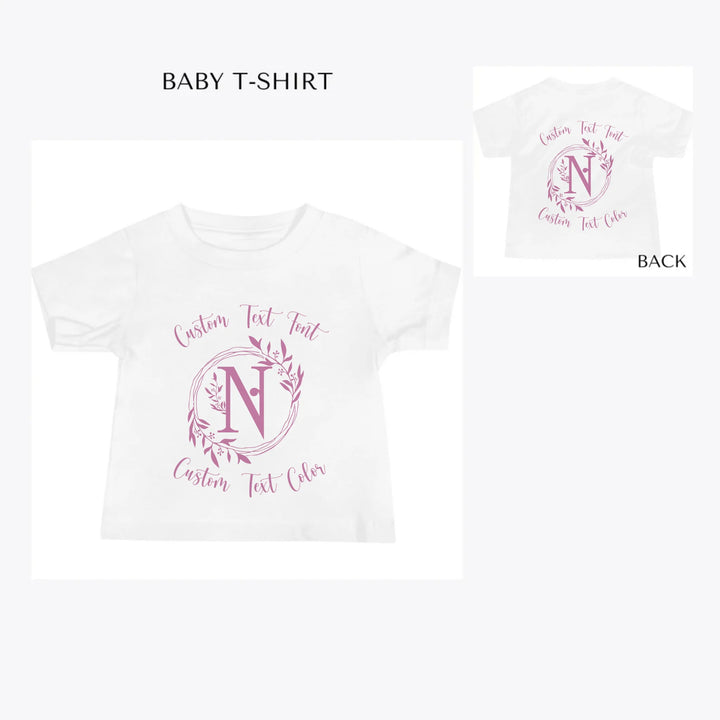 Floral-Initial-custom-baby-t-shirt-artfulane