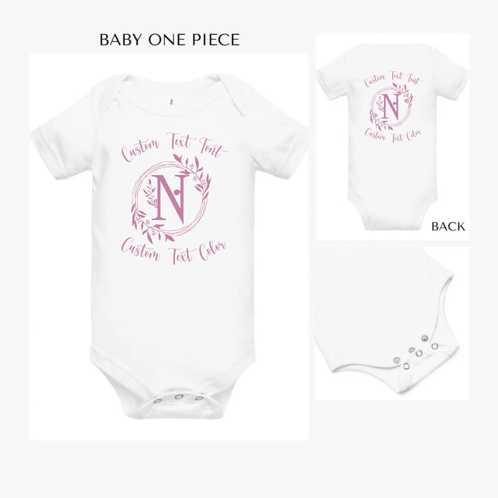 Floral-Initial-custom-baby-onesie-artfulane
