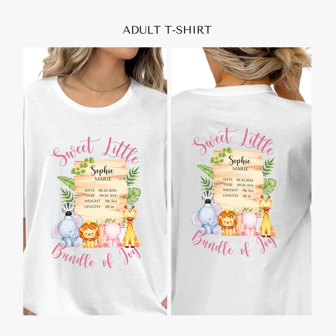 Cute-Safari-Animals-Baby-Announcement-personalized-women-unisex-adult-t-shirt-artfulane