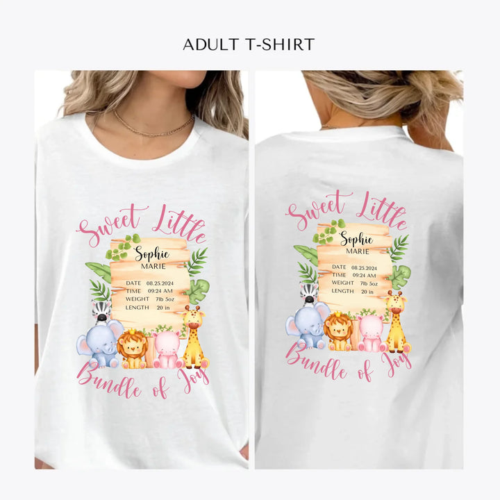Cute-Safari-Animals-Baby-Announcement-personalized-women-unisex-adult-t-shirt-artfulane