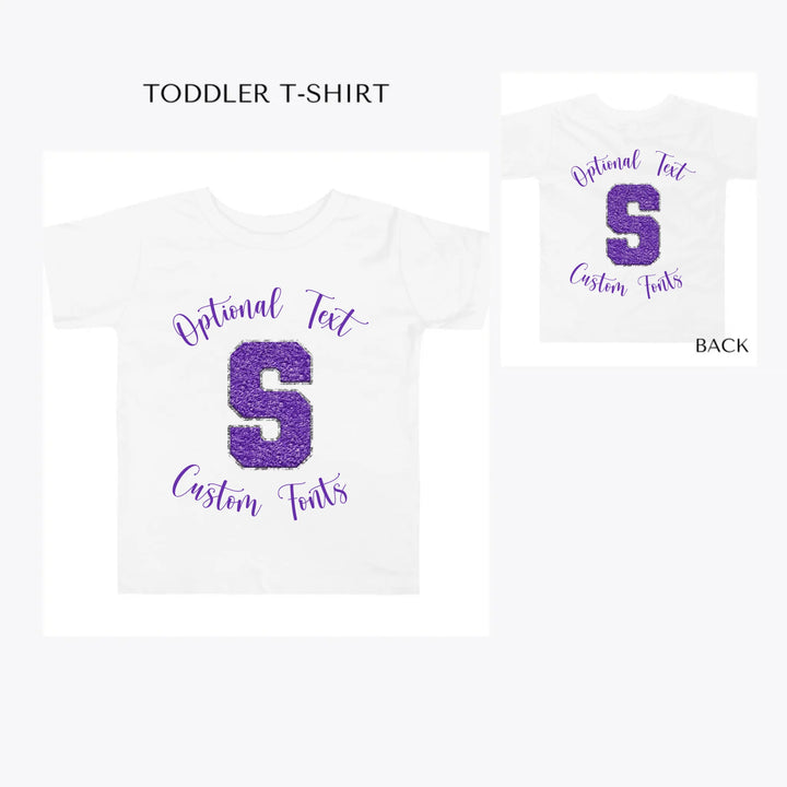 Faux-Chenille-Varsity-Letter-Initial- toddler-custom-t-shirt-artfulane