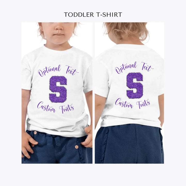 Faux-Chenille-Varsity-Letter-Initial- custom-toddler-t-shirt-artfulane
