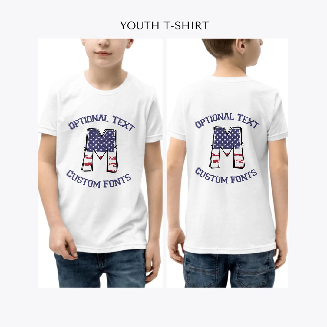 USA-Flag-Letter-Initial-custom-youth-boy-t-shirt-artfulane